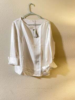 LILYSILK Natural White 22 Momme Silk Boat Neck Blouse with Fold-Over Cuffs